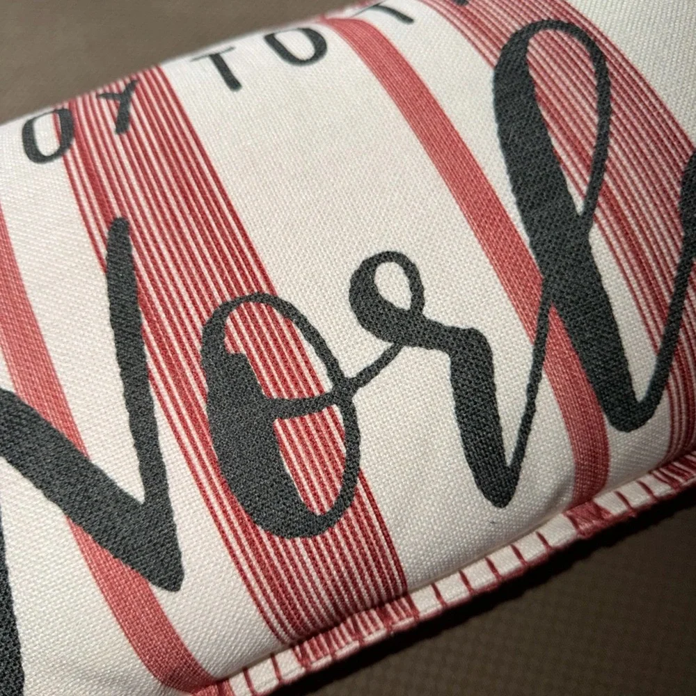 Joy to the World Christmas / Holiday Throw Pillow. Candy Cane Striped.
